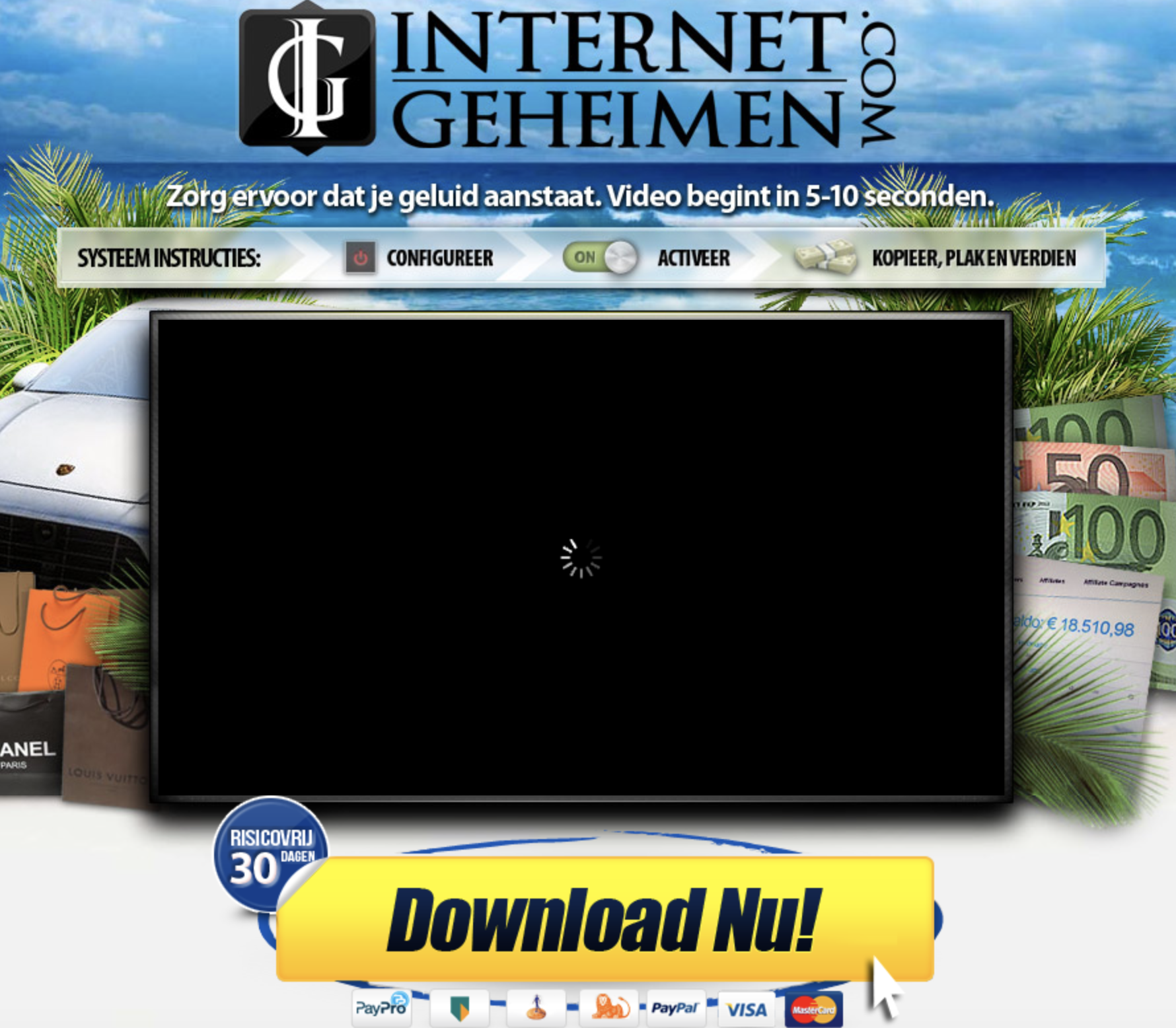 Screenshot van de originele Internet Geheimen salespage.