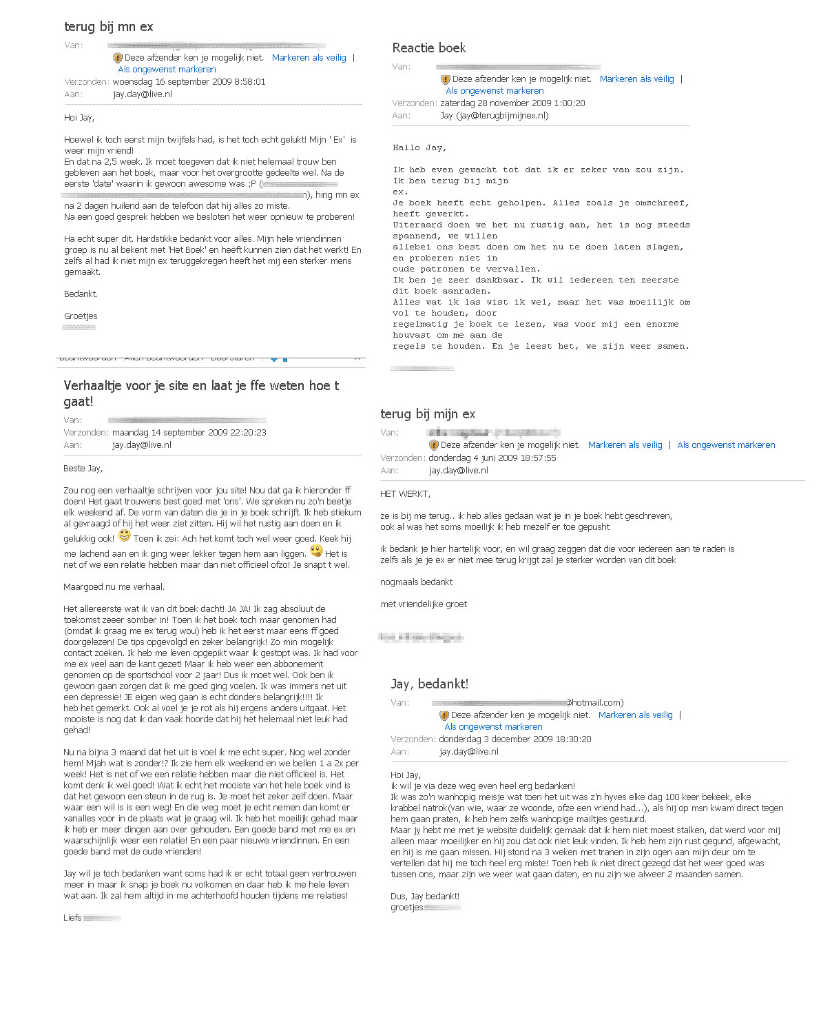 Testimonials en reacties van lezers van Terug Bij Mijn Ex.